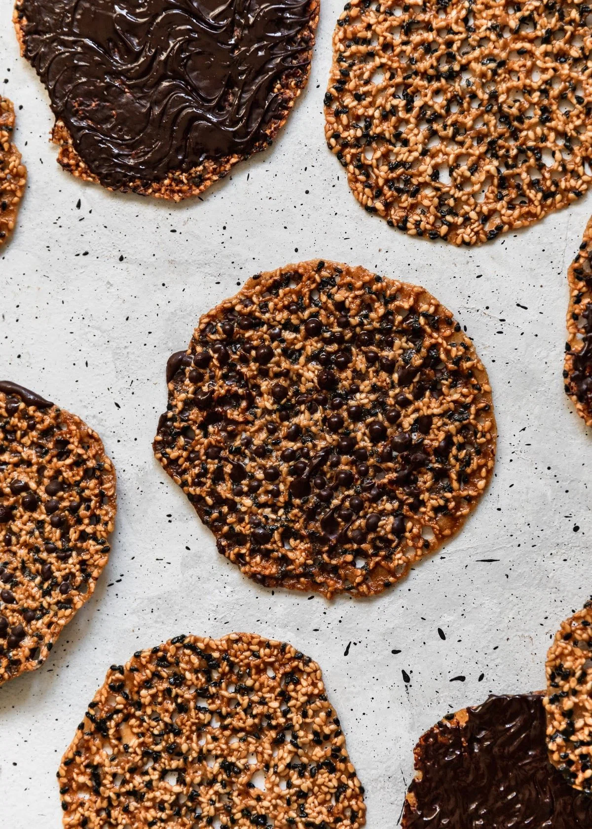 Sesame Lace Cookies With Dark Chocolate