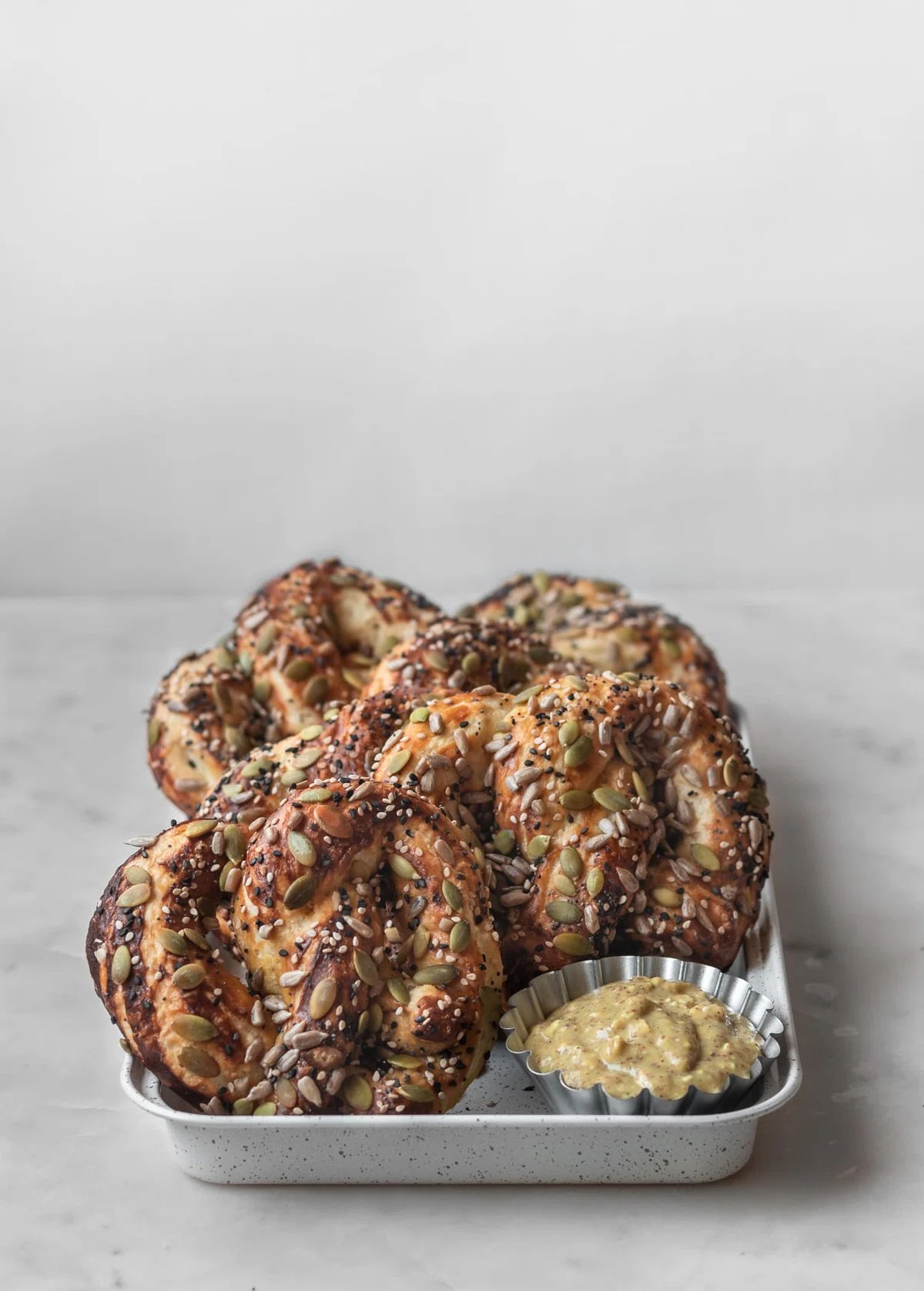 Seedy Soft Pretzels + Bleu Cheese Mustard