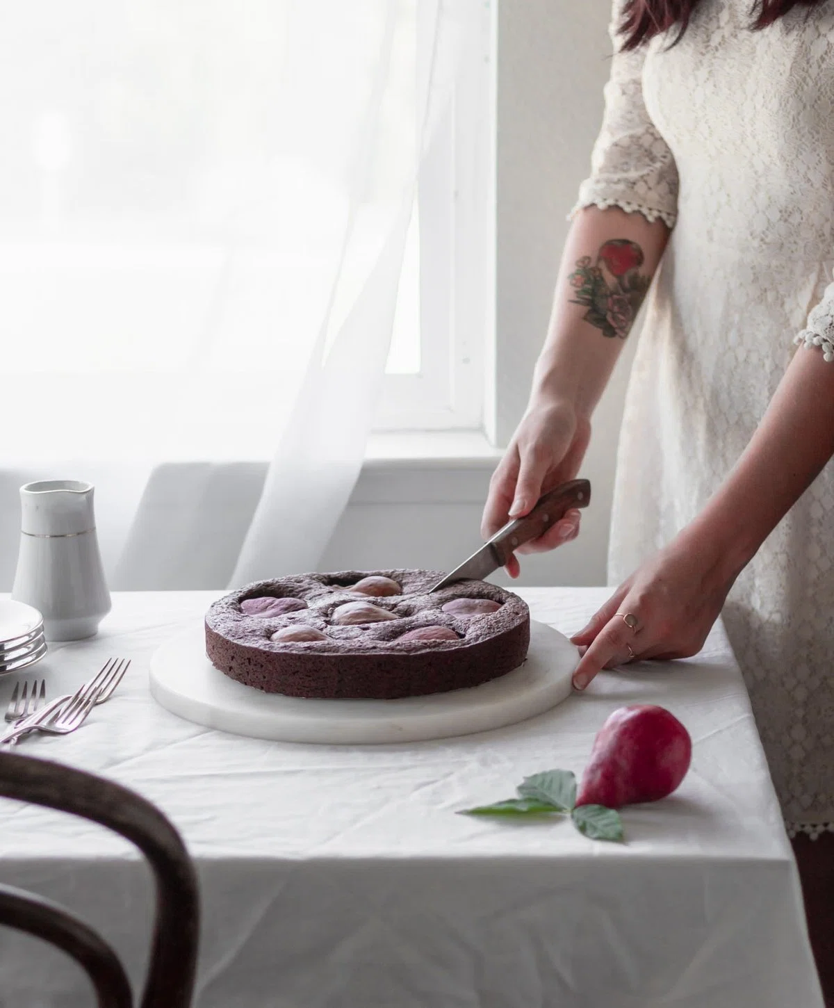 Chocolate Hazelnut Pear Cake + Maple Cream