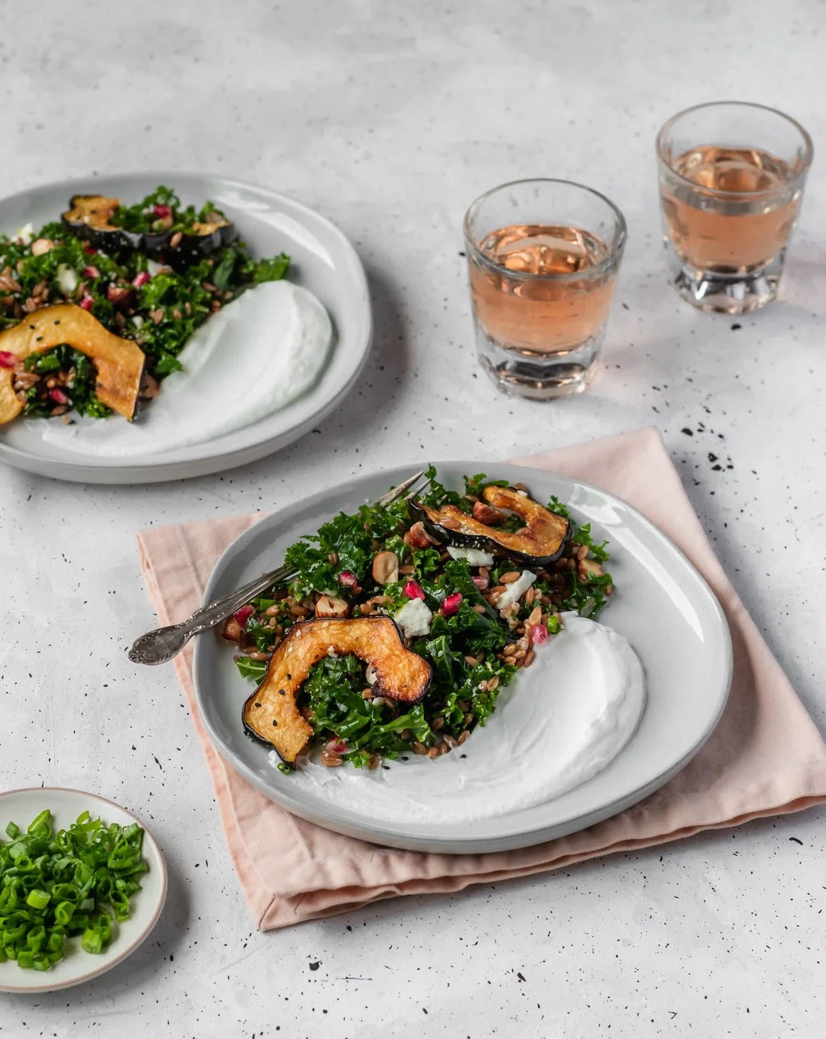 Farro Salad With Acorn Squash, Kale, + Pomegranate