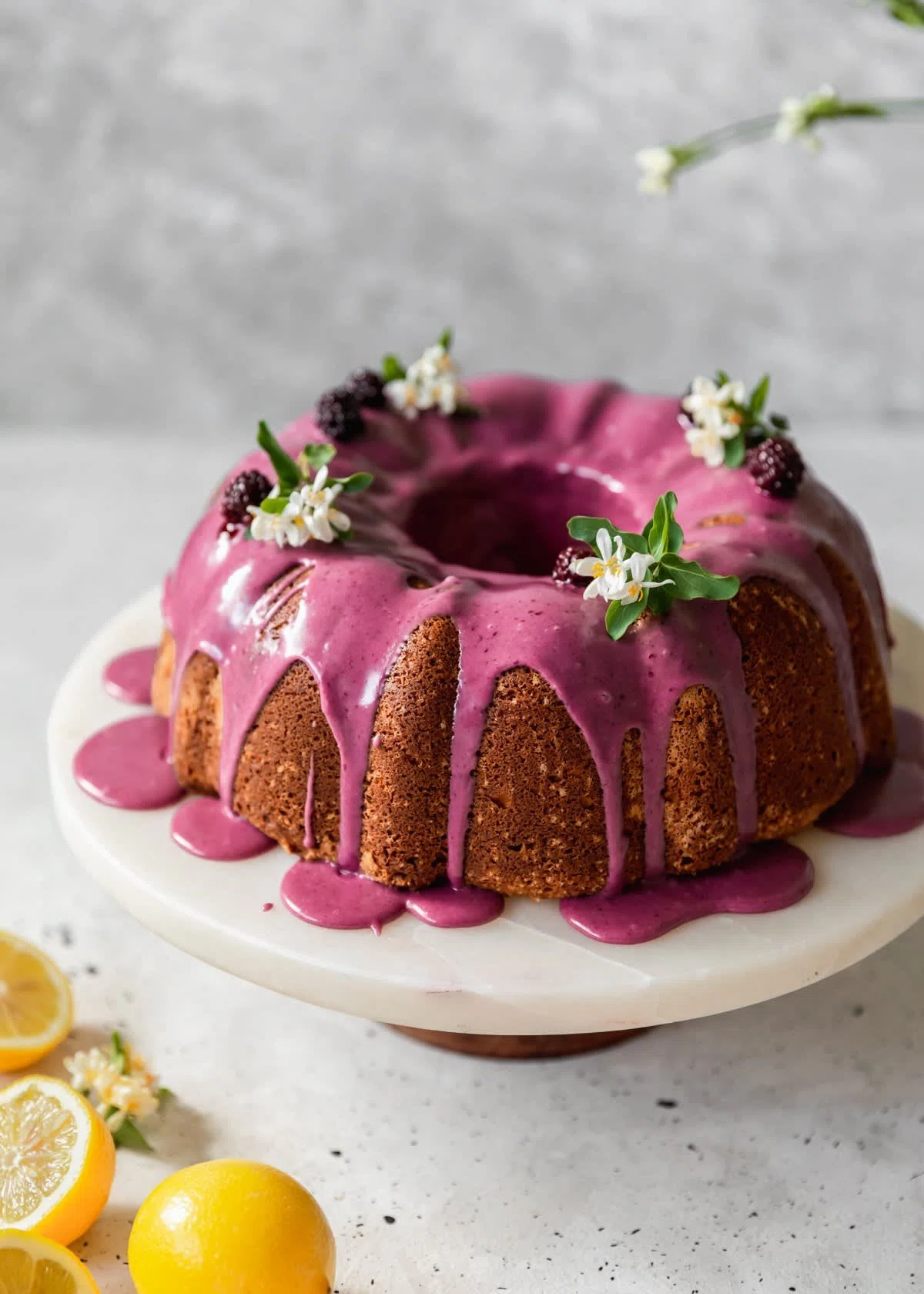 Sour Cream Lemon Pound Cake With Blackberry Glaze