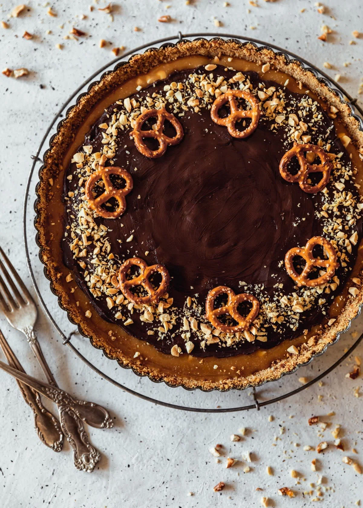 Chocolate Caramel Tart With Pretzel Crust