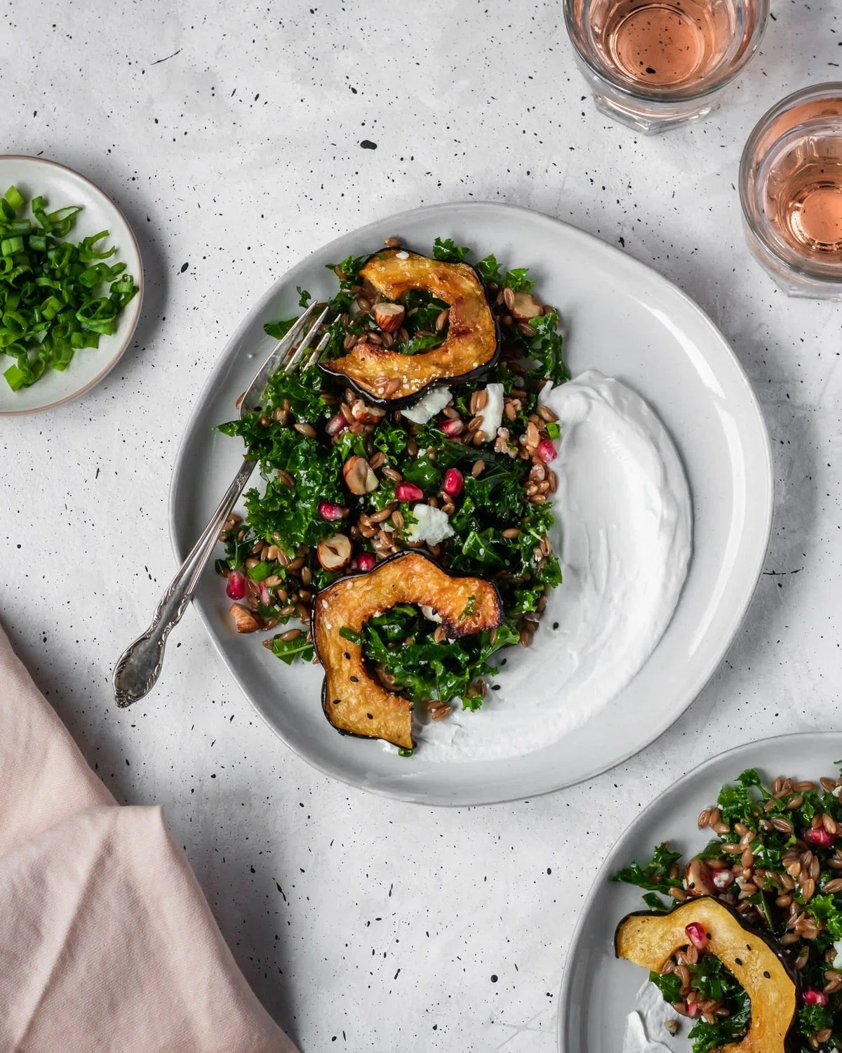 Farro Salad With Acorn Squash, Kale, + Pomegranate
