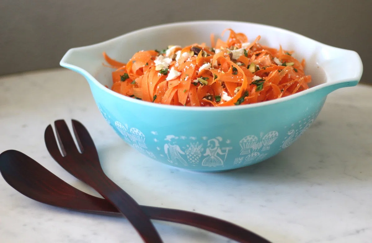 Carrot Salad With Pistachios + Queso Fresco + Shallot Dressing