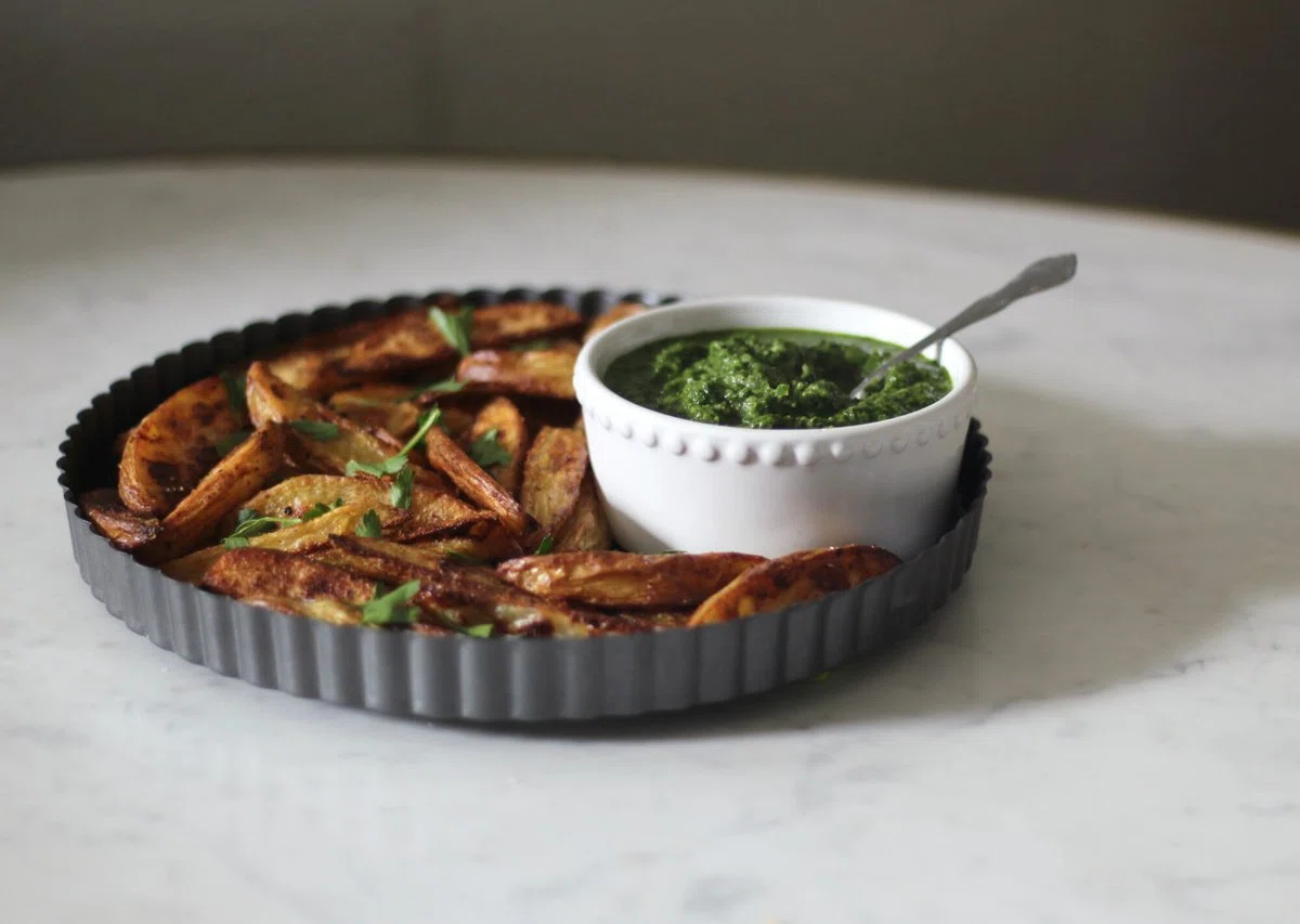 Potato Wedges With Zhoug + Garlic Aioli