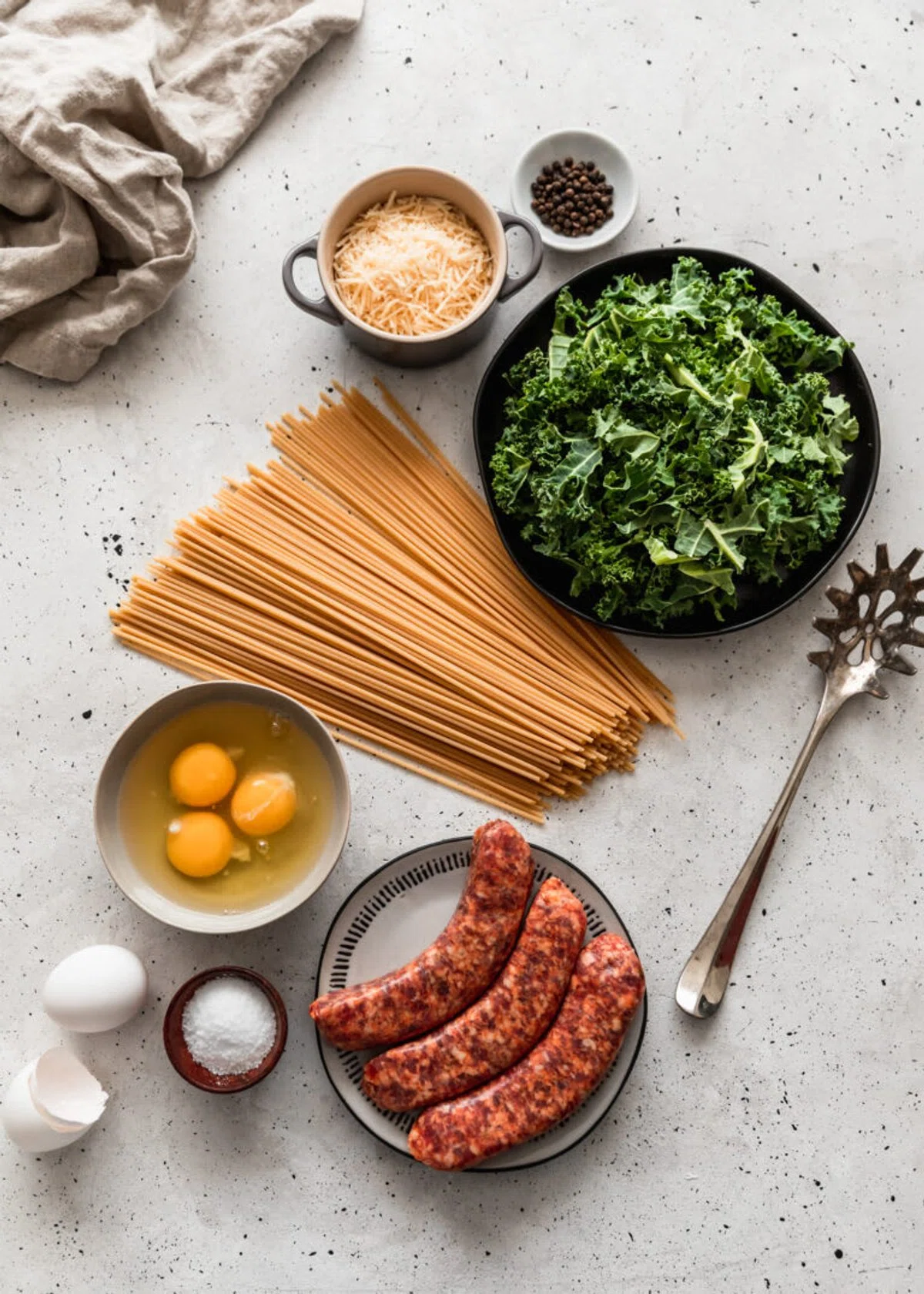 Bucatini Carbonara With Sausage & Greens