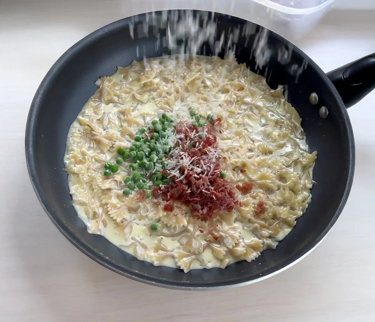 Creamy Bowtie Pasta with Peas and Prosciutto