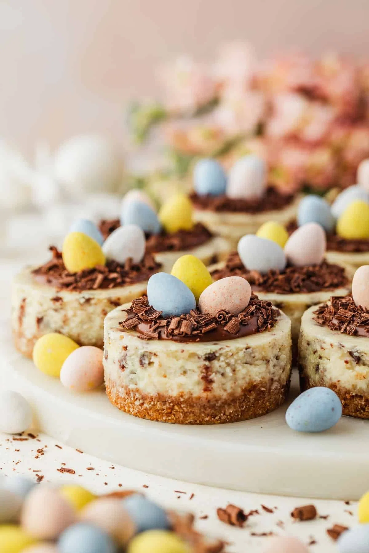 Mini Easter Egg Cheesecakes with Chocolate Ganache