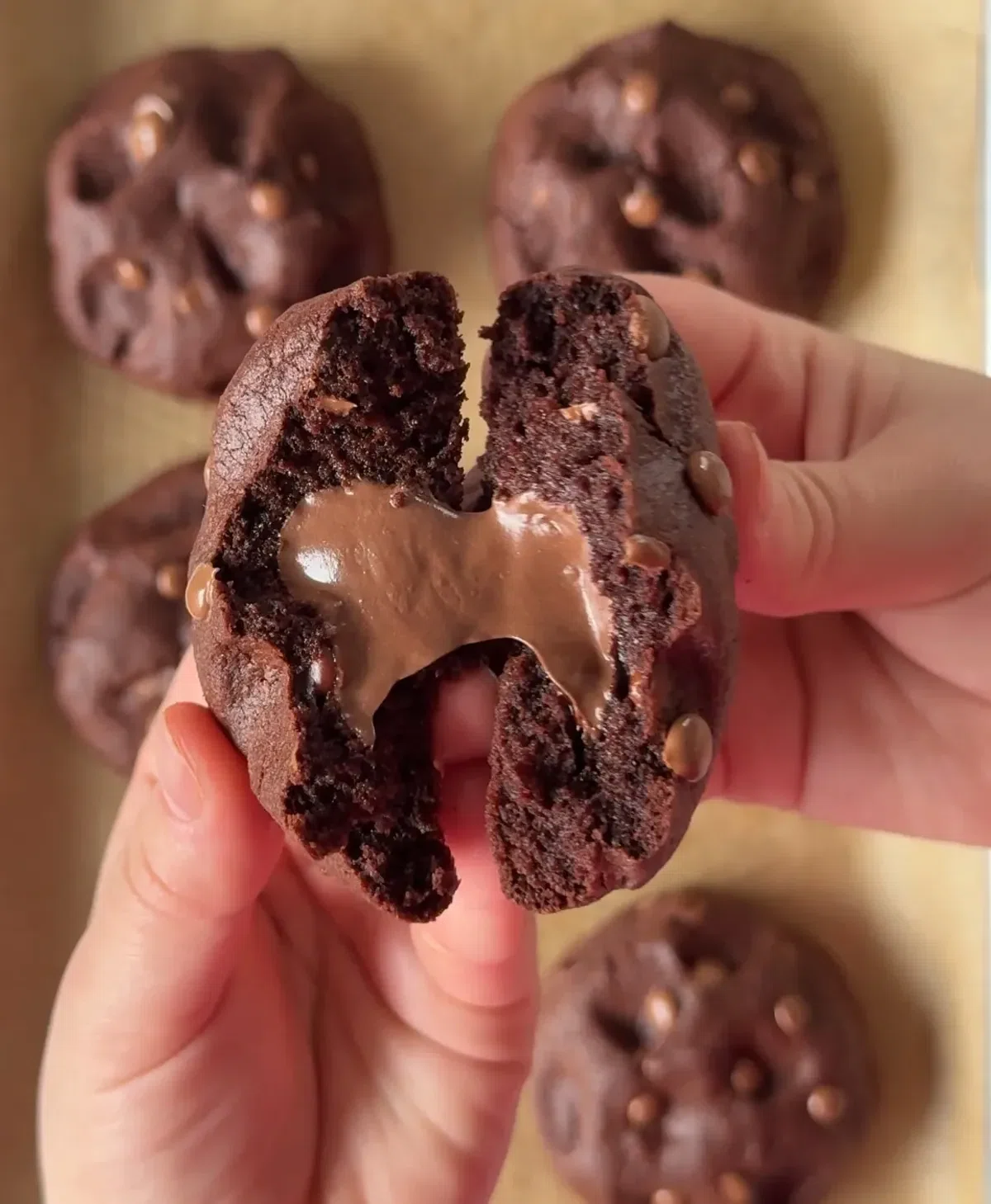 Nutella Stuffed Double Chocolate Cookies