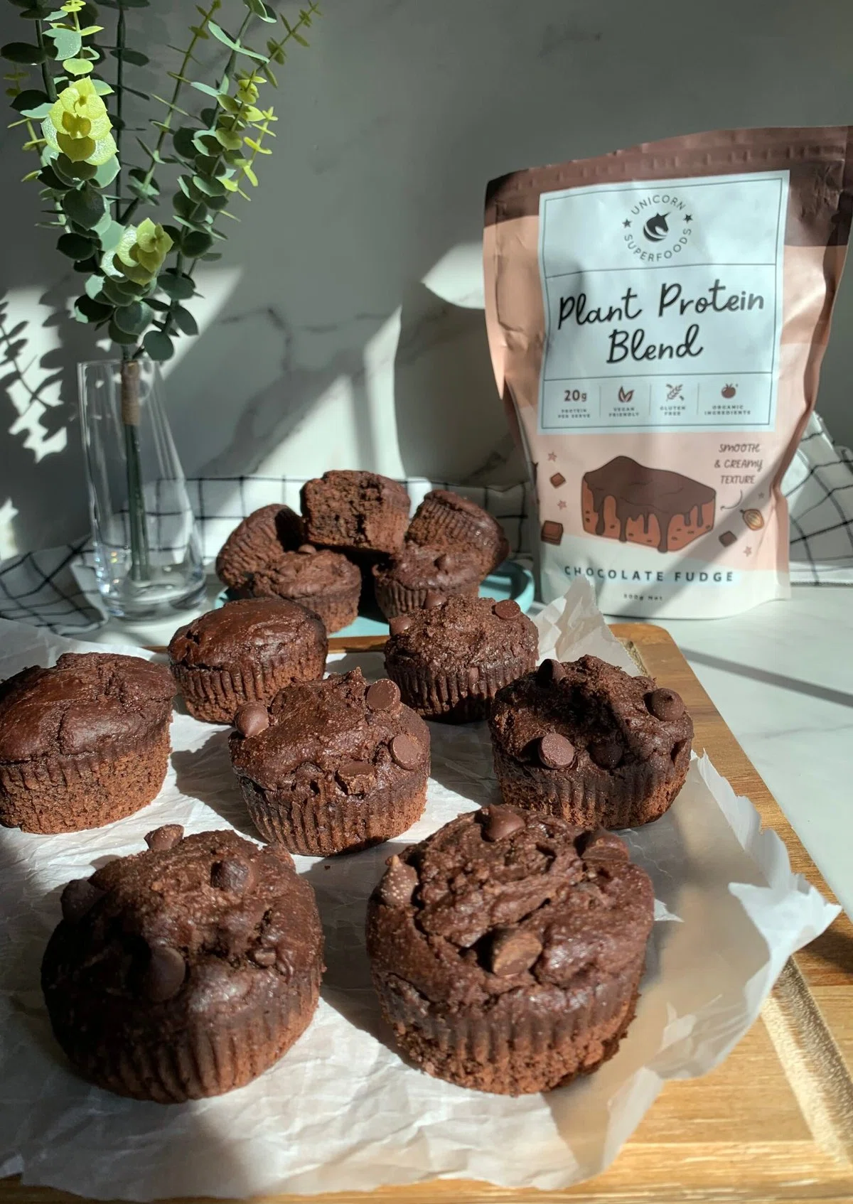 Chocolate Protein Muffins (Vegan, Gluten Free)