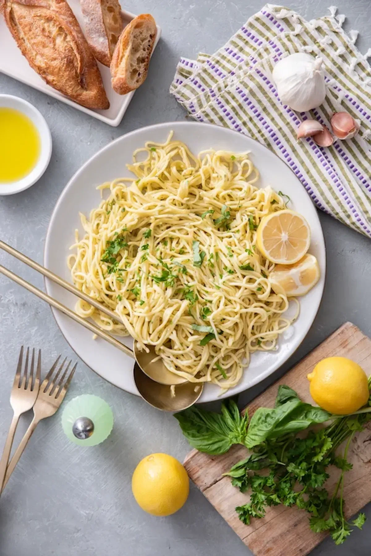 Fresh Herb Pasta with Garlic Lemon Sauce