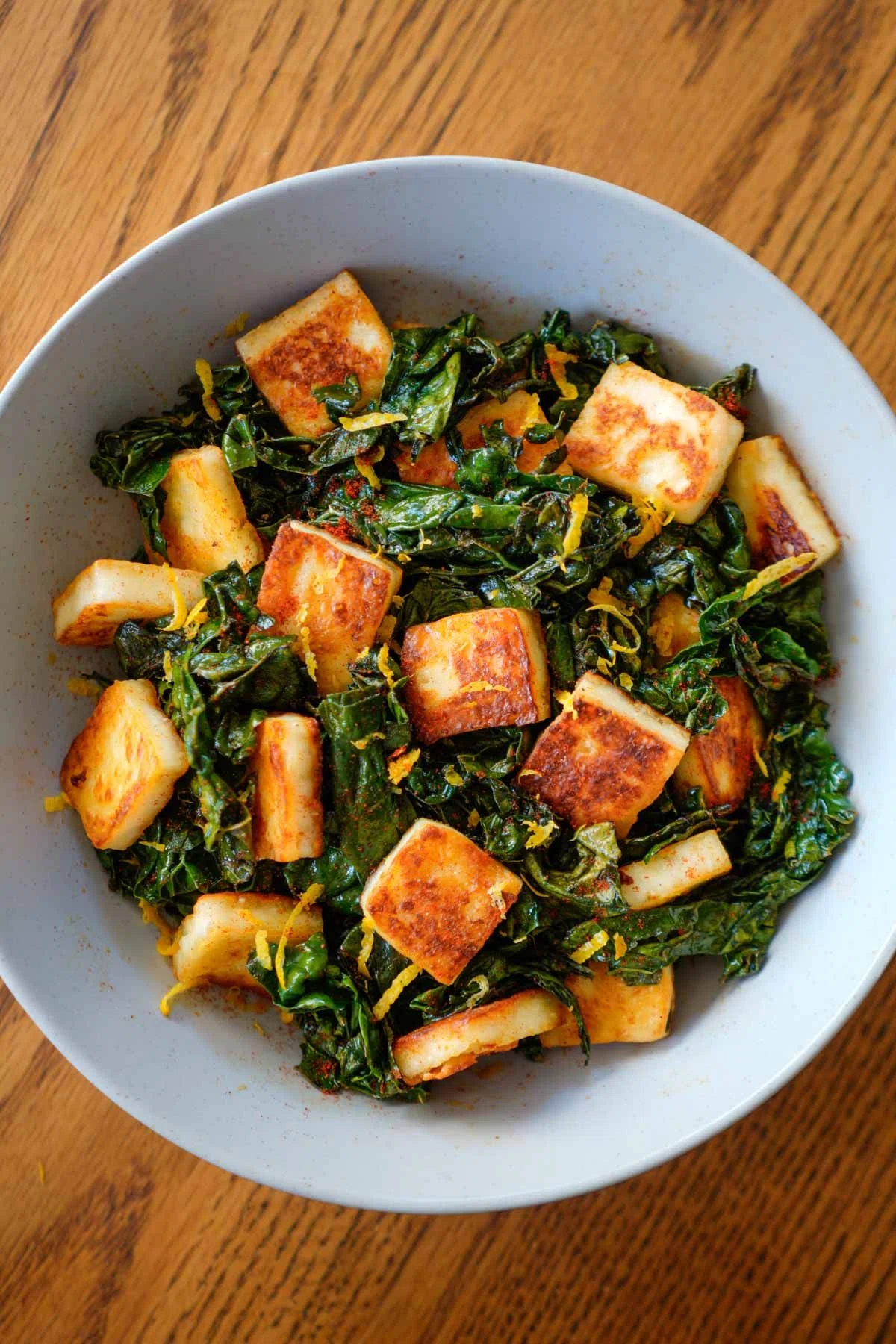 Sautéed Kale with Pan Fried Paneer