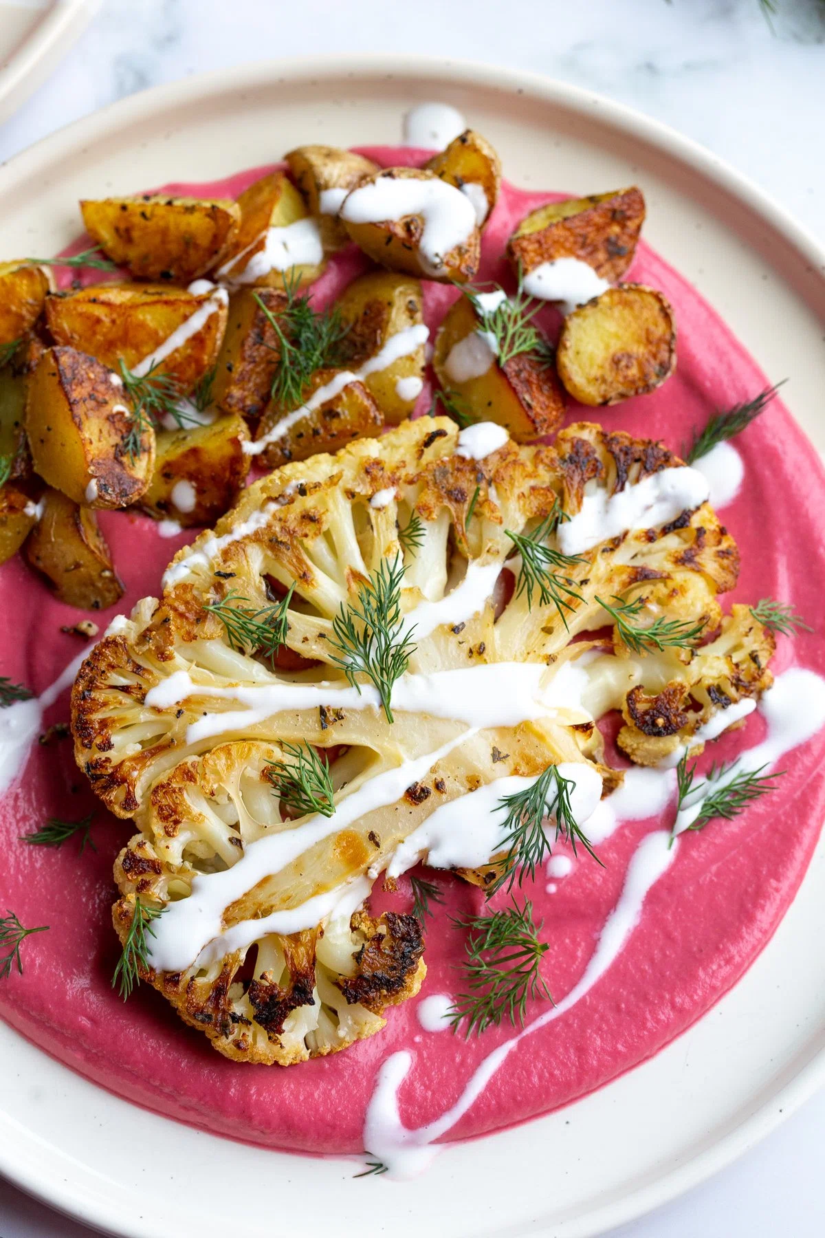 Cauliflower Steaks with Beet Bean Puree