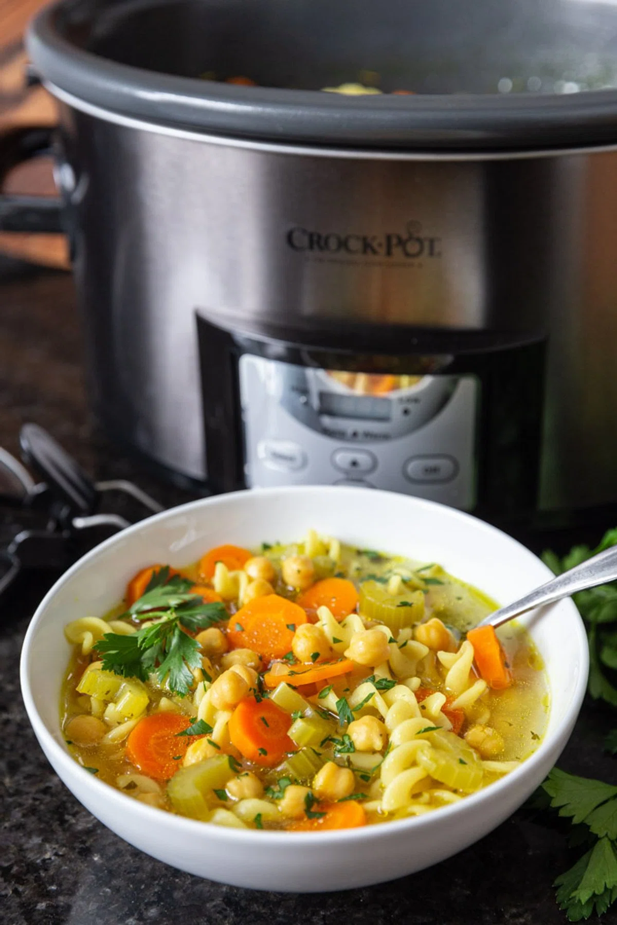 Crock-Pot Chickpea Noodle Soup