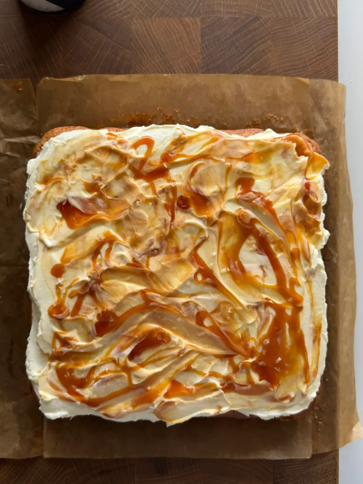 Cinnamon Roll Banana Bread Cake with Caramel Sauce