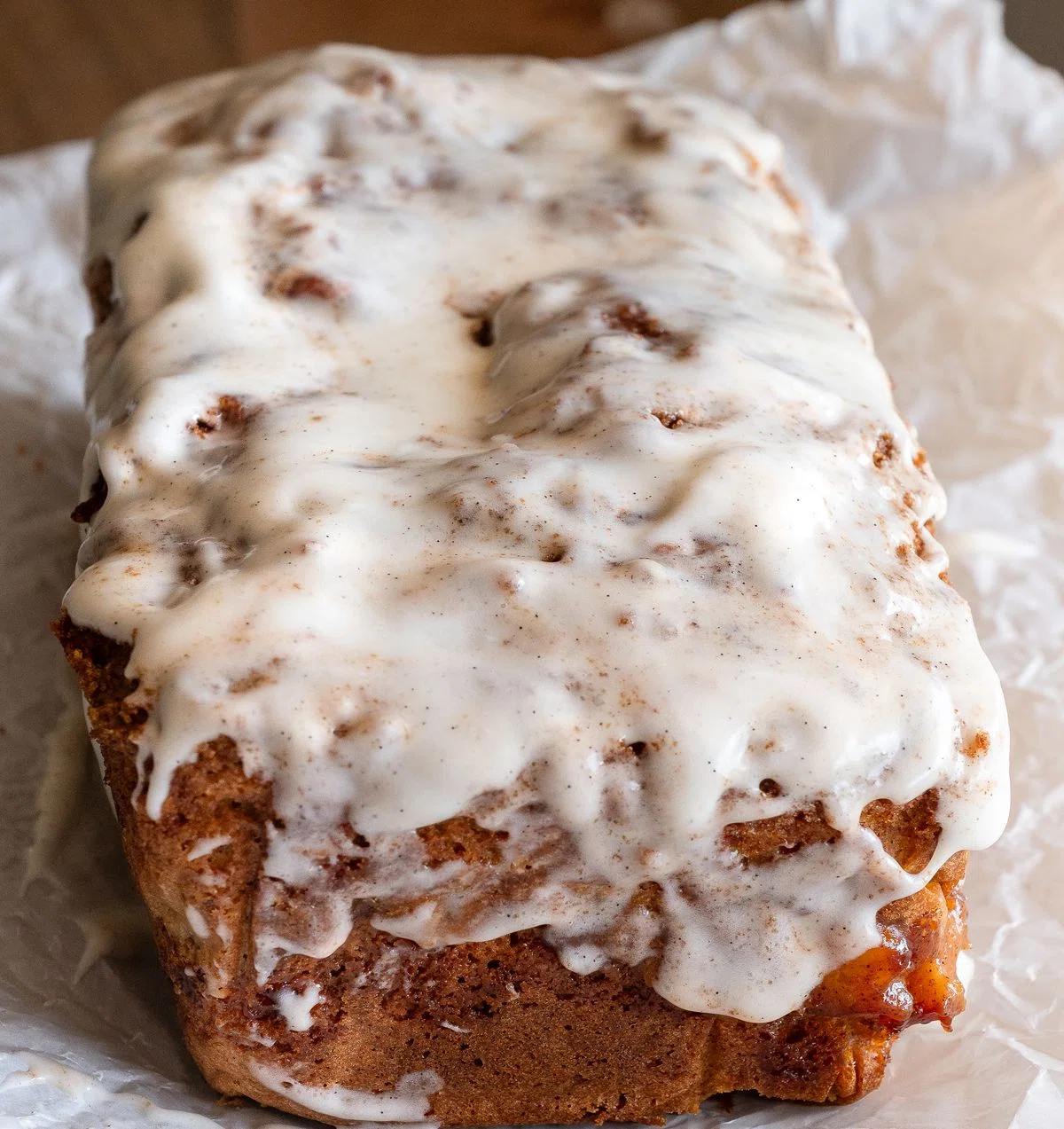 Brown Butter Peach Fritter Cake With Vanilla Glaze