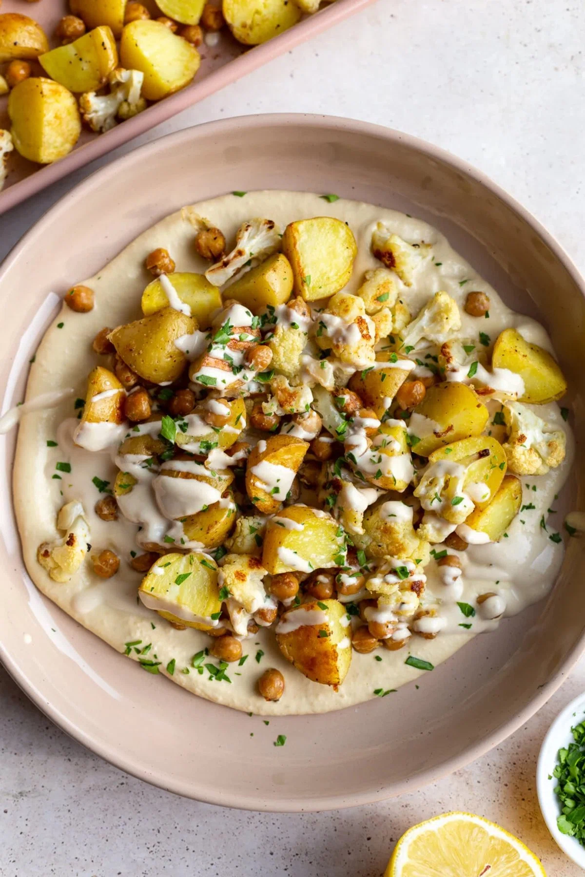 Roasted Potato, Chickpea, and Cauliflower Bowls