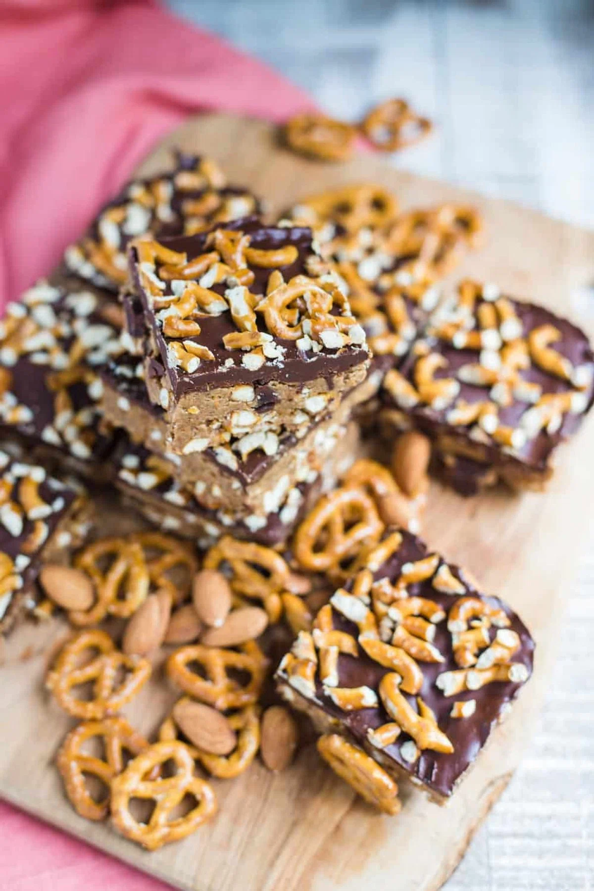 Almond Butter & Dark Chocolate Pretzel Bars