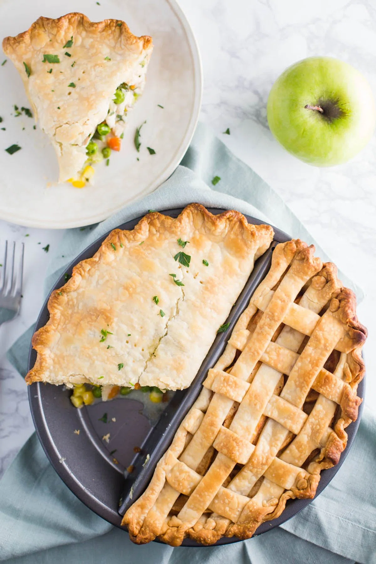 Split Decision Pie Pan: Dinner and Dessert