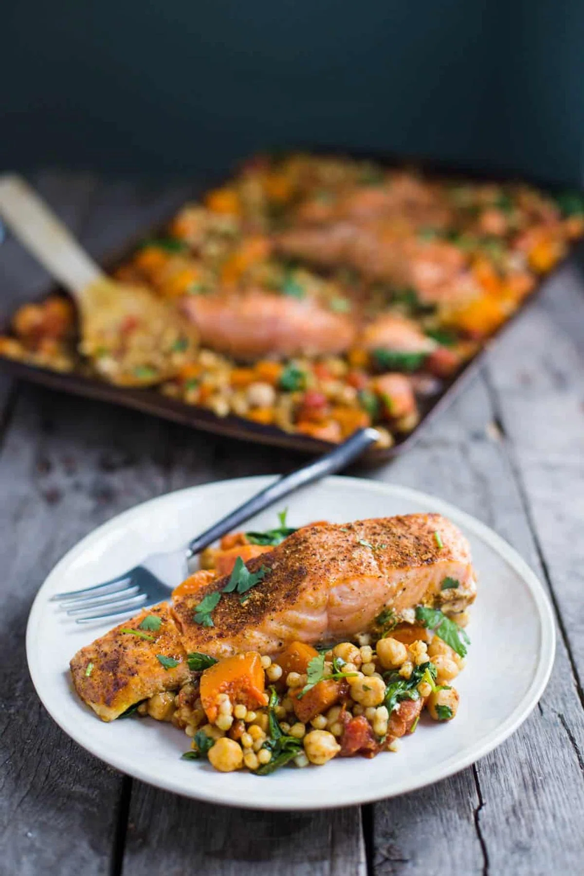 One Pan Salmon and Squash with Couscous