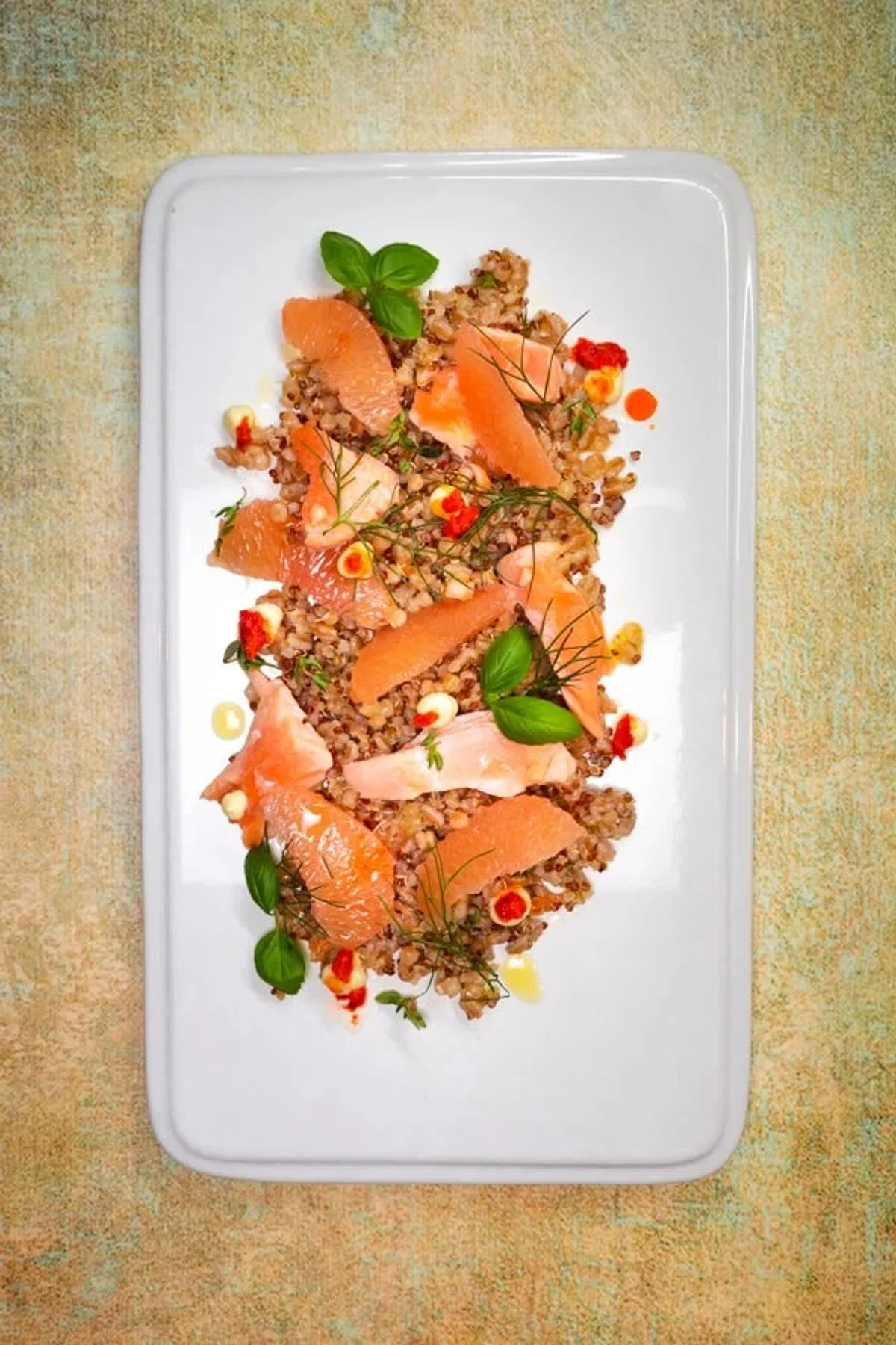 Poached Salmon, Grains, Grapefruit, and Chile – Tyler Florence Style