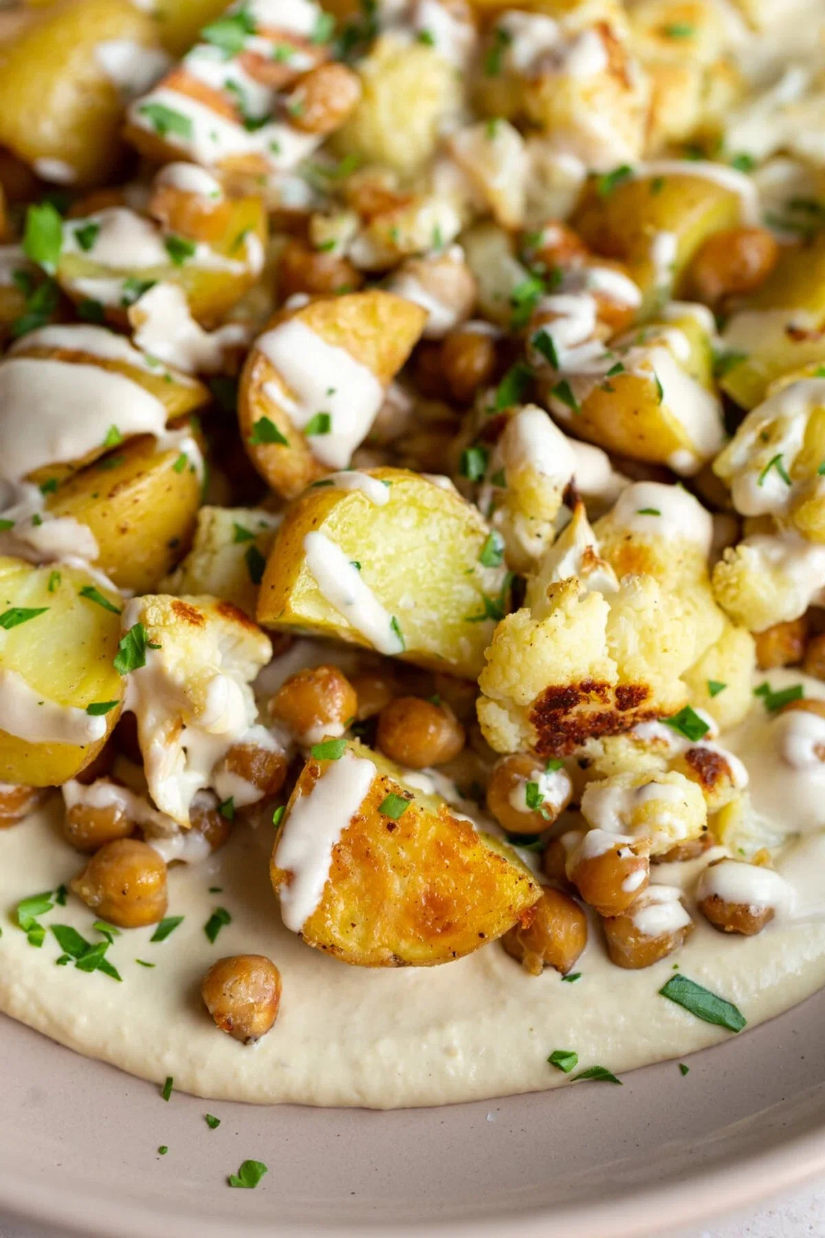 Roasted Potato, Chickpea, and Cauliflower Bowls