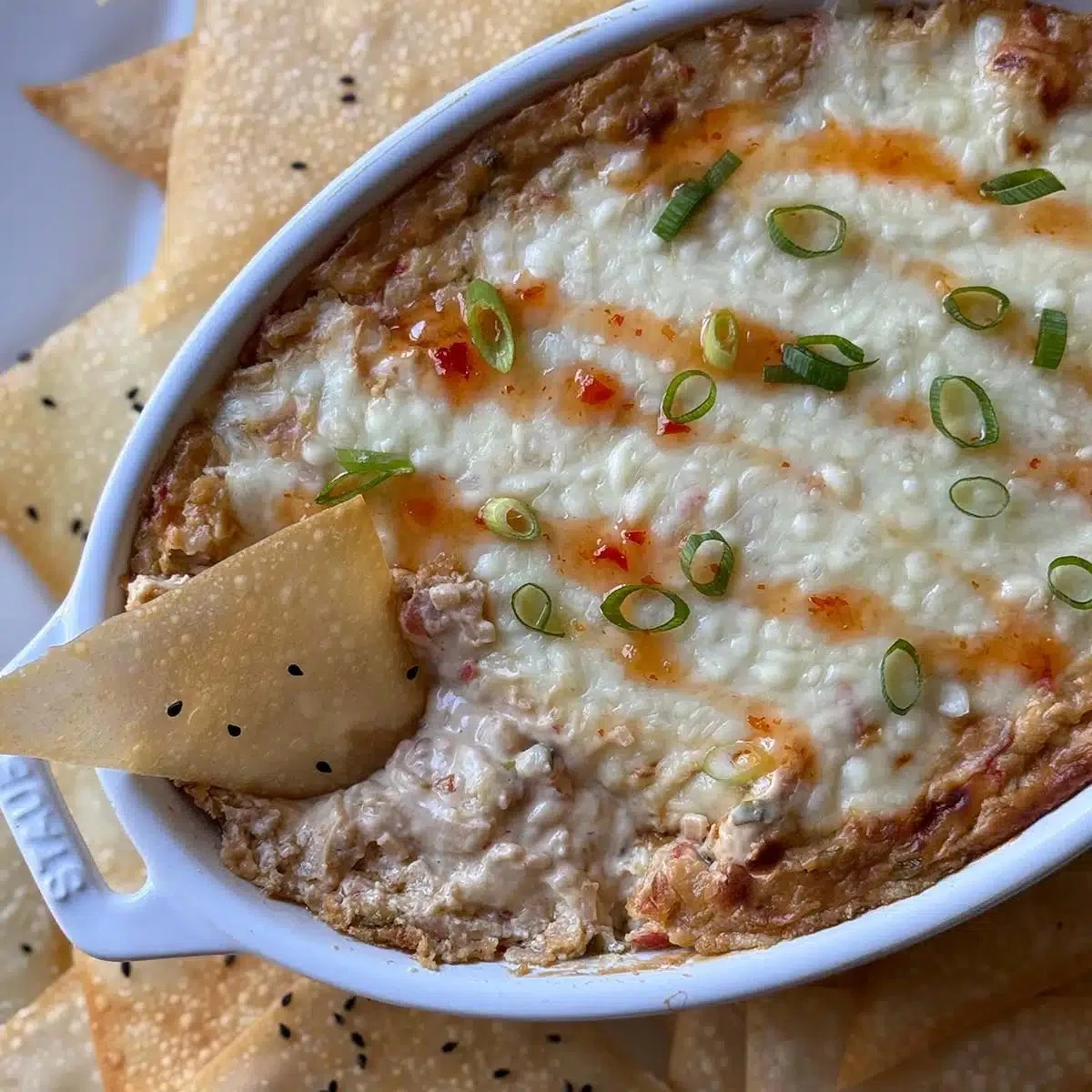 Crab Rangoon Dip with Baked Wonton Chips
