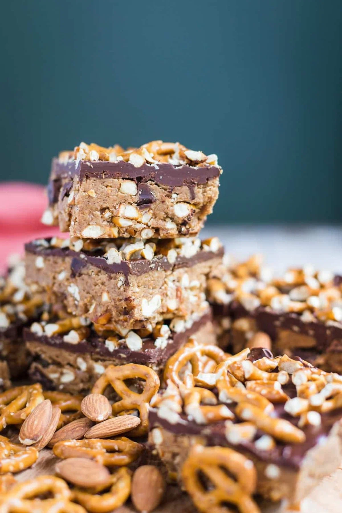 Almond Butter & Dark Chocolate Pretzel Bars
