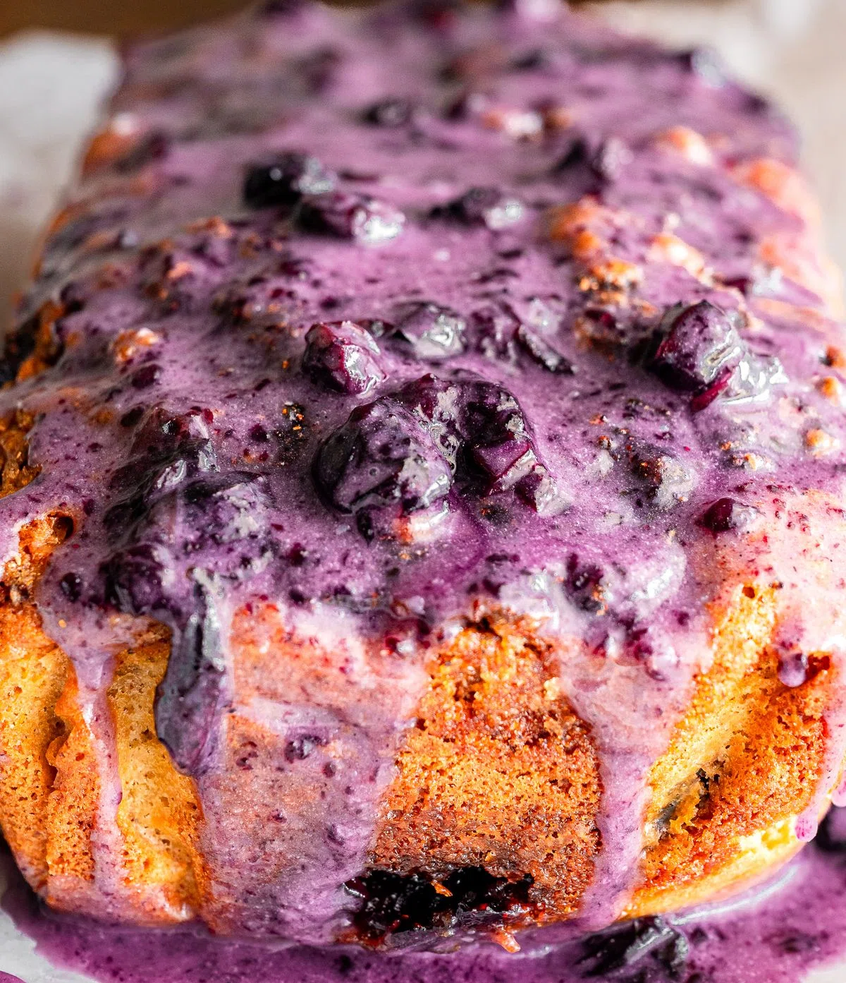 Brown Butter Blueberry Fritter Loaf with Vanilla Bean Glaze
