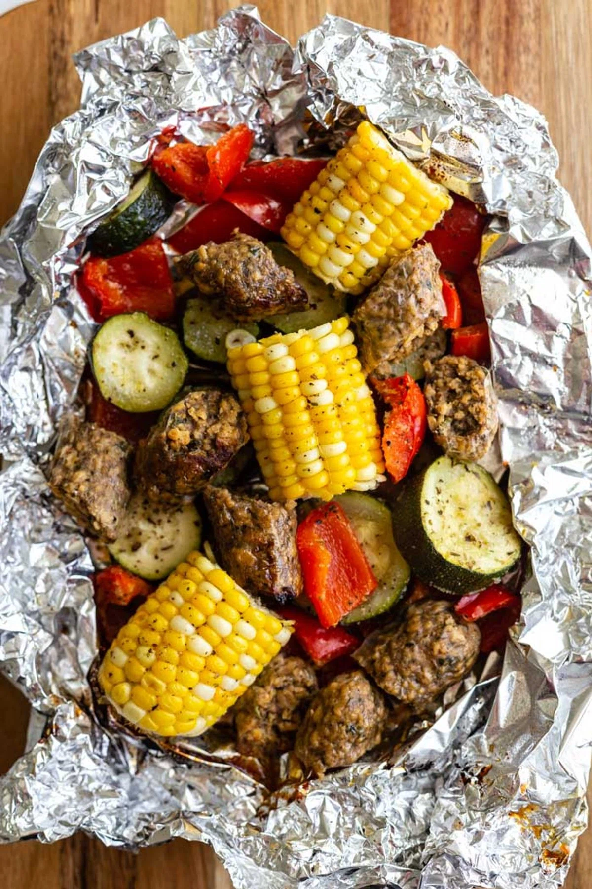 Foil Pack Vegan Sausage & Vegetables