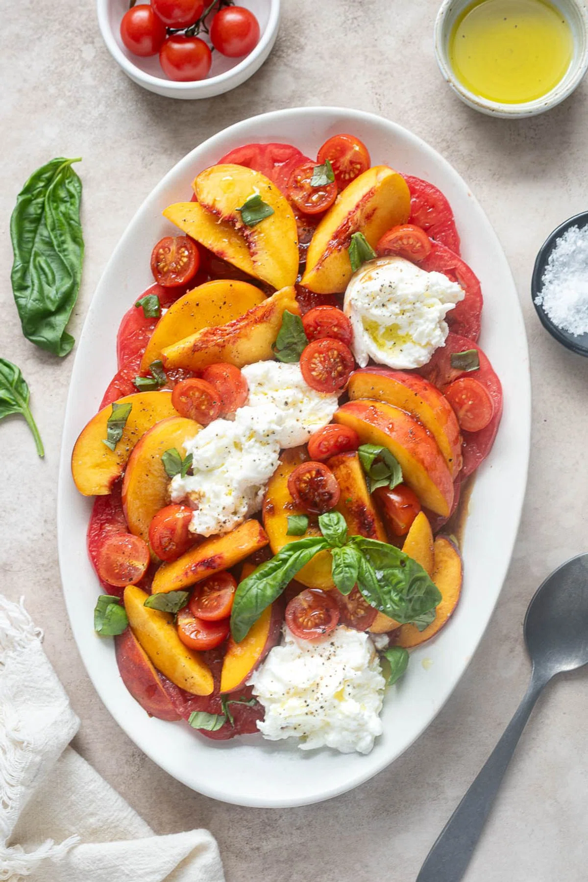 Tomato Peach Burrata Salad