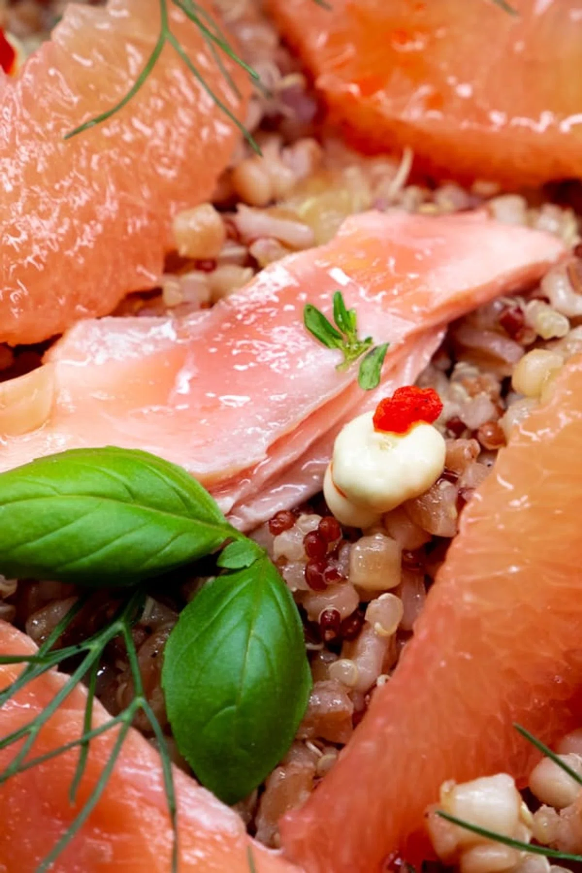 Poached Salmon, Grains, Grapefruit, and Chile – Tyler Florence Style