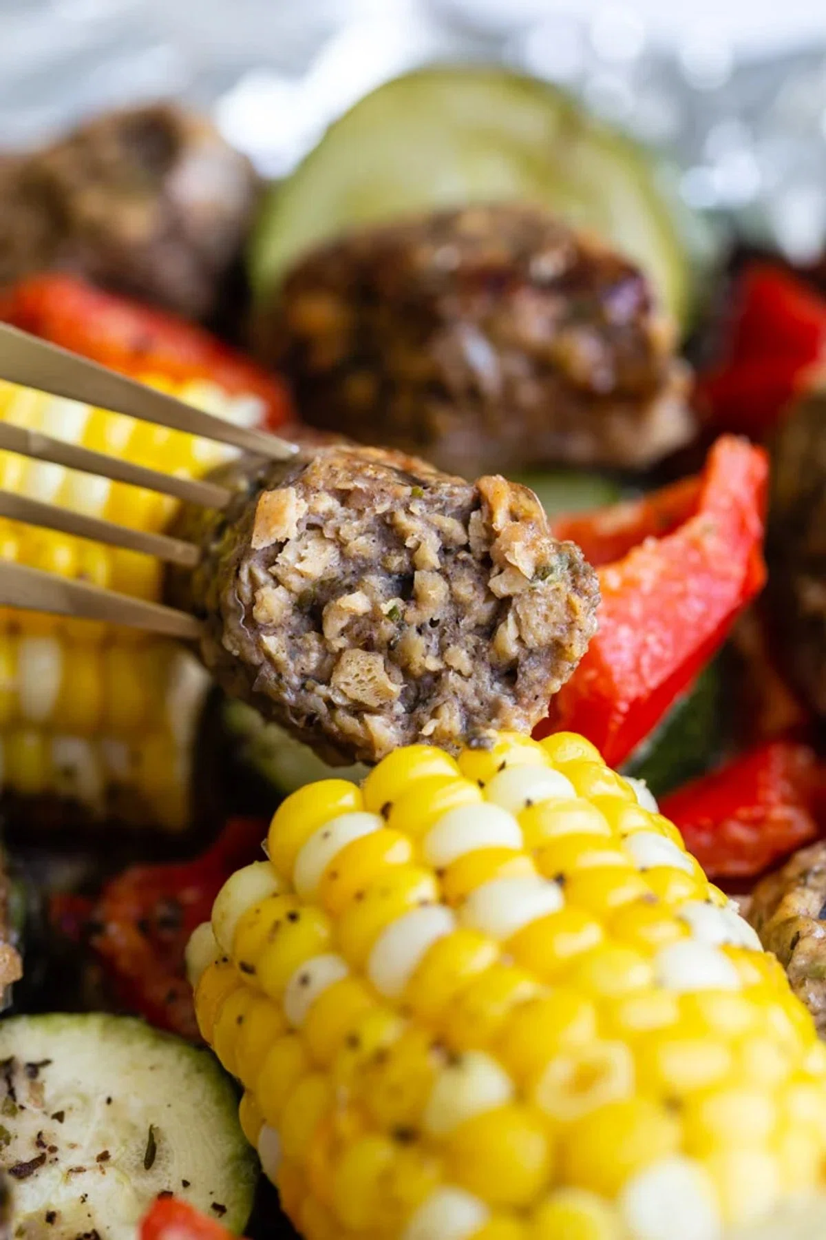 Foil Pack Vegan Sausage & Vegetables