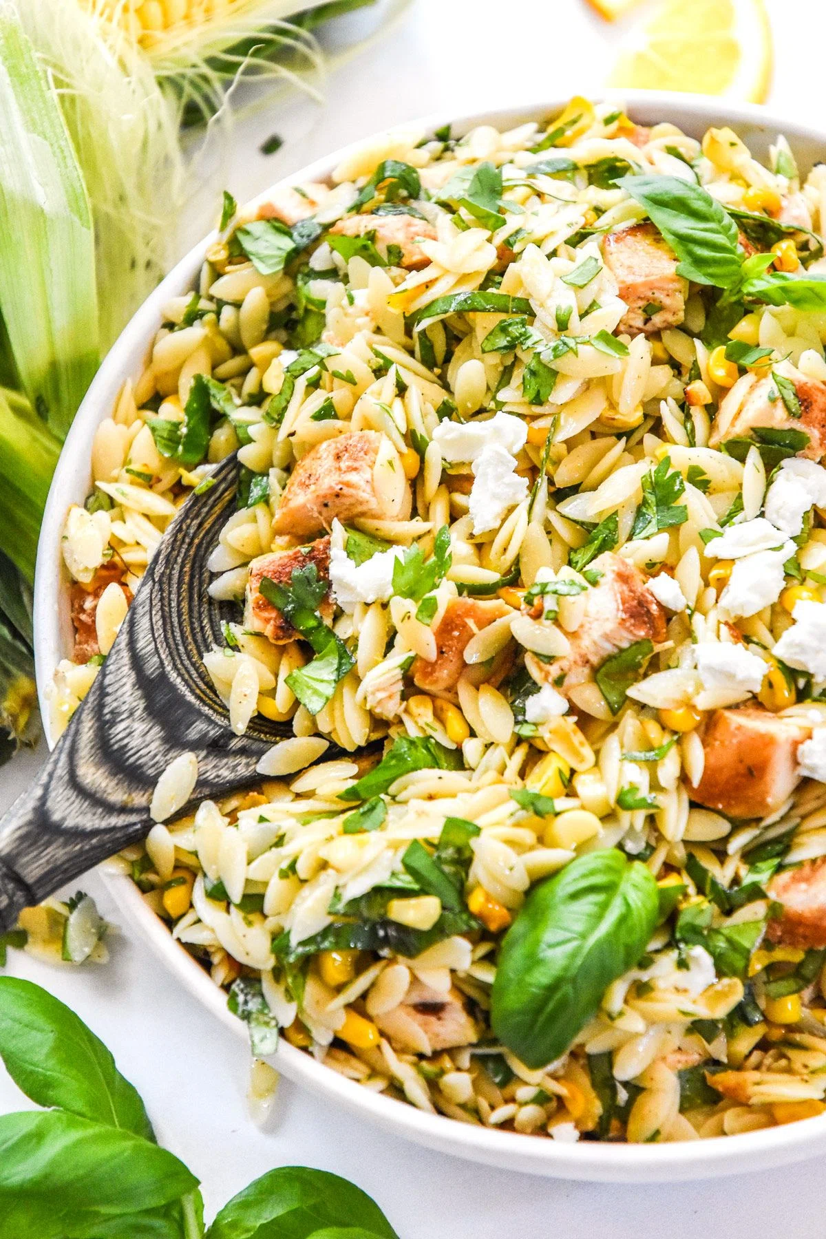Lemony Chicken and Corn Orzo Salad