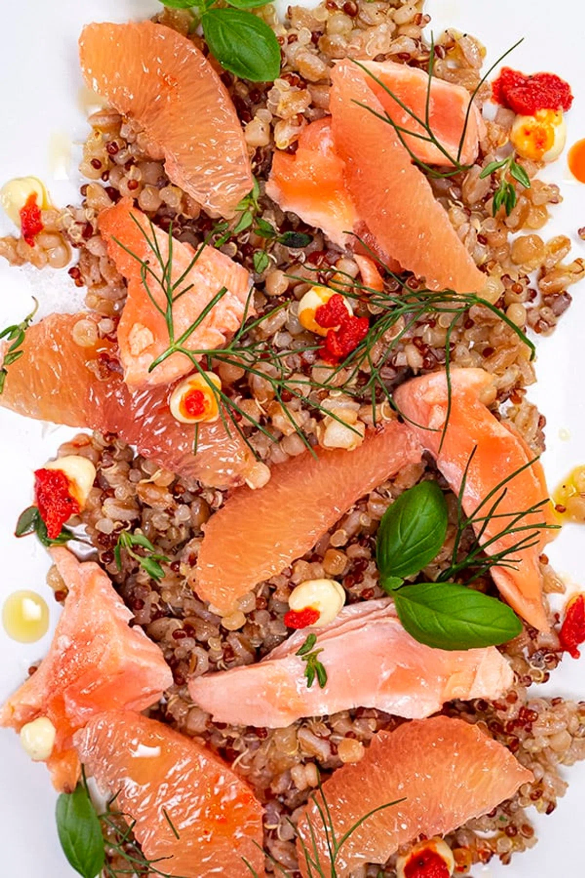 Poached Salmon, Grains, Grapefruit, and Chile – Tyler Florence Style