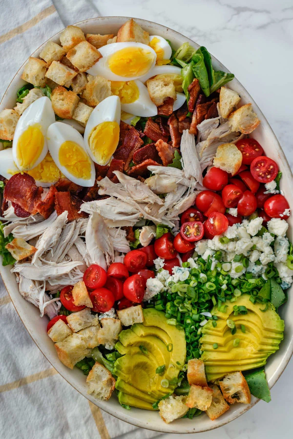 California Cobb Salad with Bacon Croutons and Basil Vinaigrette