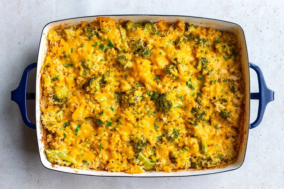 Broccoli Cheese Rice Casserole (High Protein!)