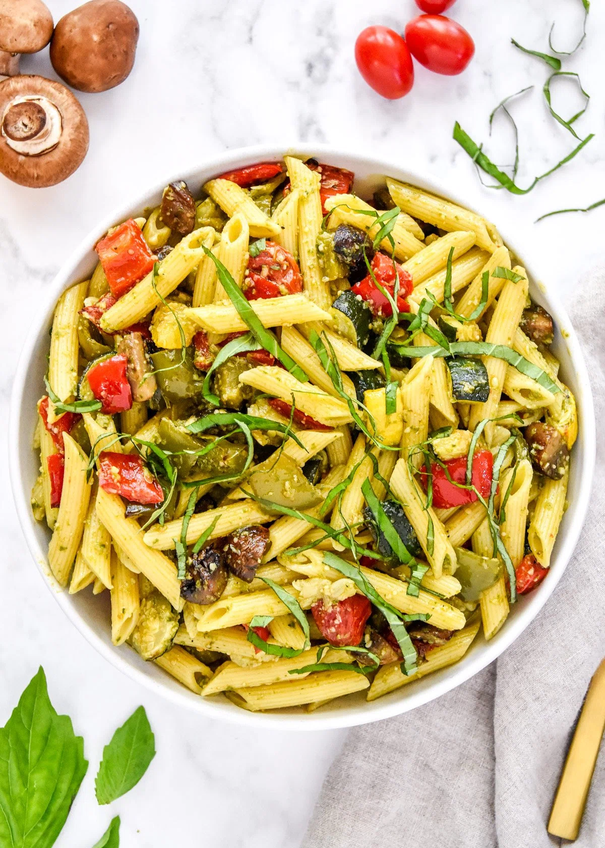 Roasted Veggie Pesto Pasta Salad