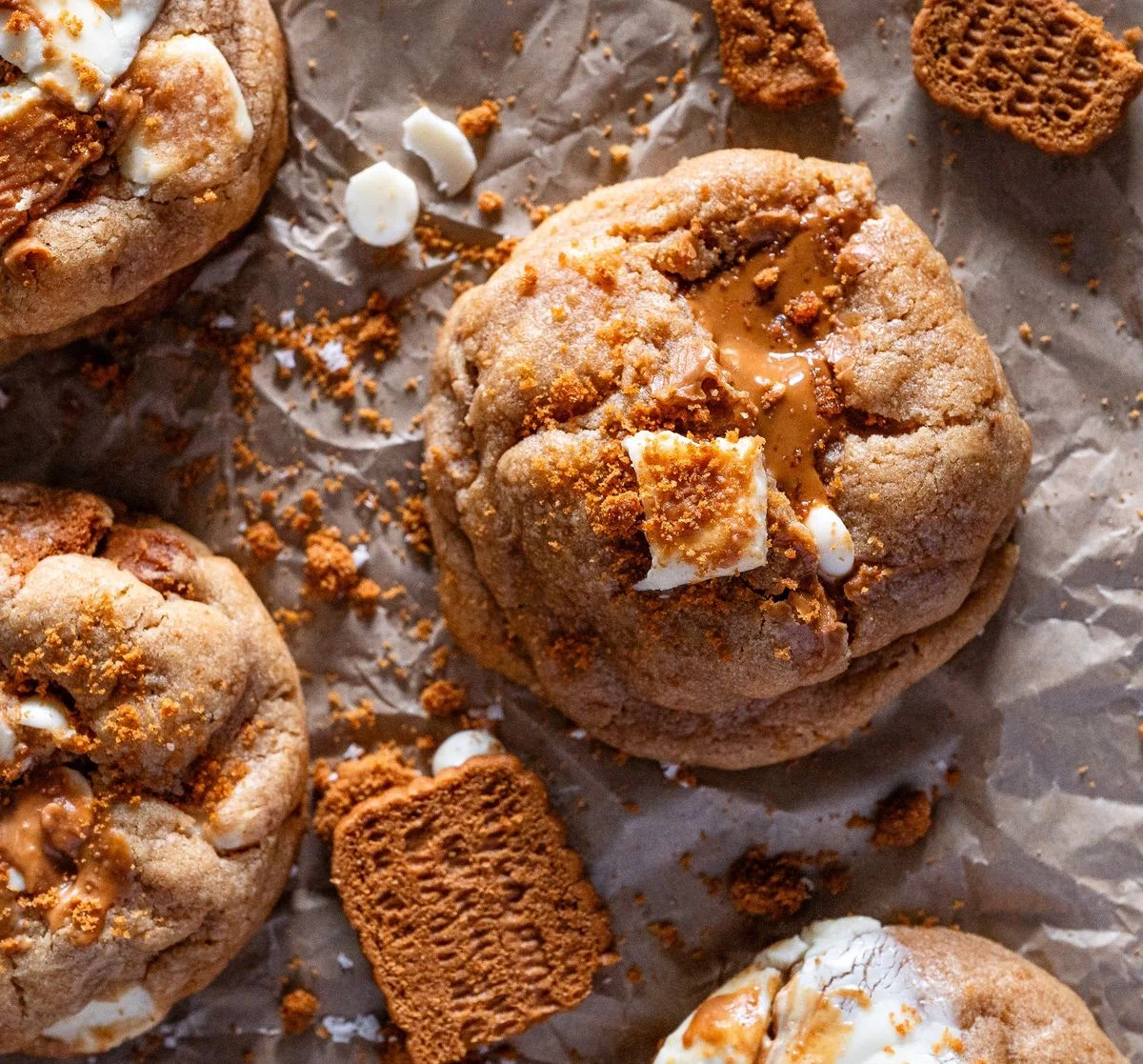 Brown Butter Biscoff Cookies with White Chocolate Chips