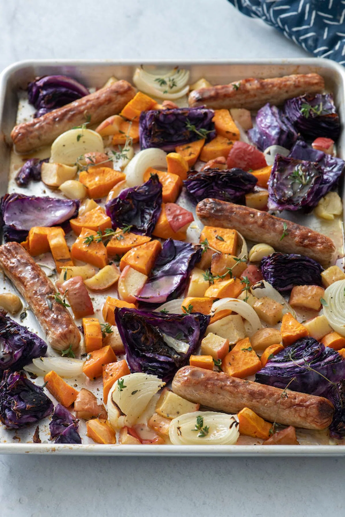 Sheet Pan Sausage with Cabbage and Apples