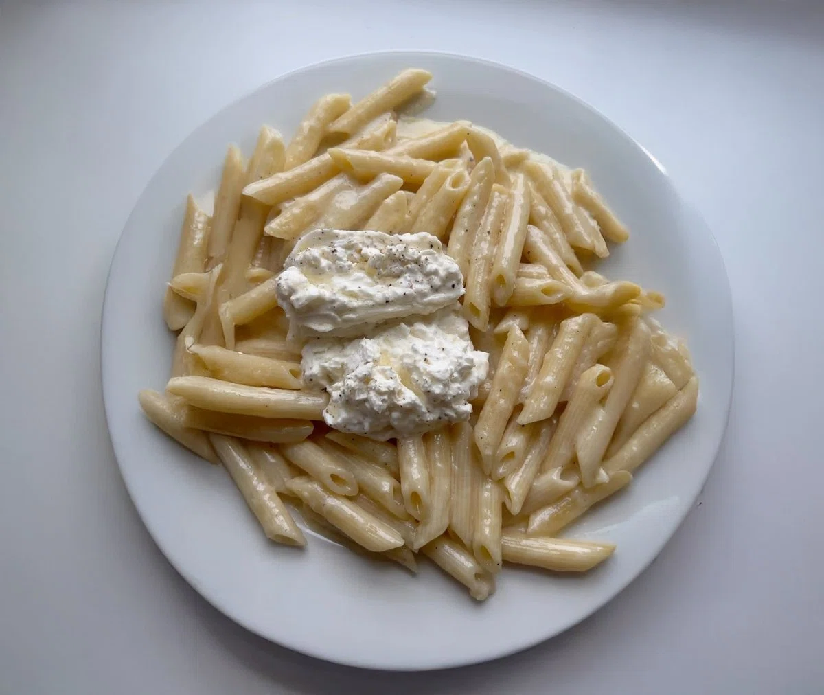 Roasted Garlic Alfredo Penne with Burrata