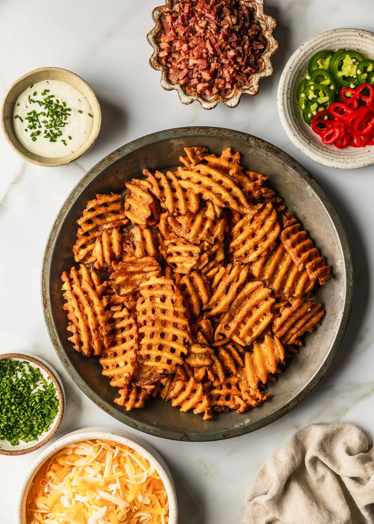 Cheesy Loaded Waffle Fries with Bacon