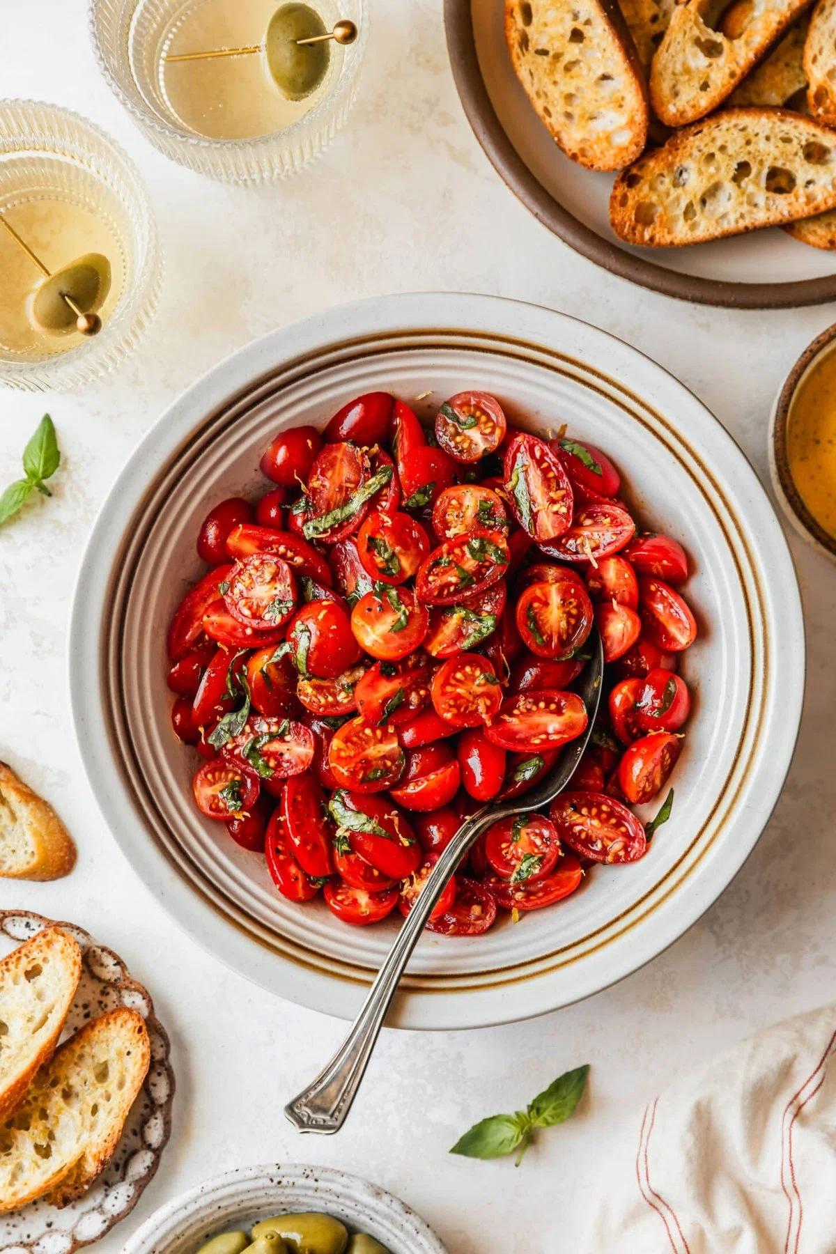 Gorgeous Tomato Bruschetta on Garlicky Crostini