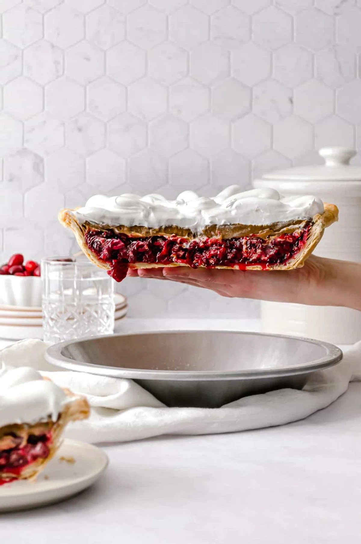 Ginger Molasses Cranberry Pie with Swiss Meringue