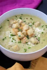 Creamy Zucchini Soup with Parmesan Croutons