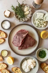 Steak Crostini with Blue Cheese & Garlic Sauce