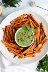 Baked Sweet Potato Fries with Green Goddess Dip