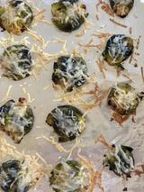 Smashed Brussels Sprouts with Vegan Cheese