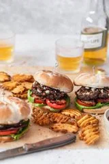 Blue Cheese Burgers With Bbq Shallots & Jalapeños