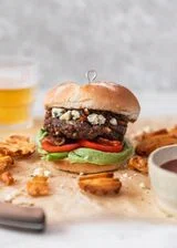 Blue Cheese Burgers With Bbq Shallots & Jalapeños